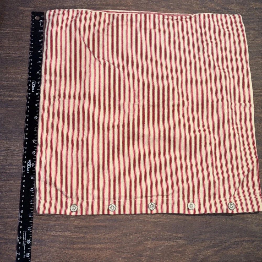 2 Lauren Ralph Lauren Throw Pillow Button Cover Red Cream Striped 18x18 Square